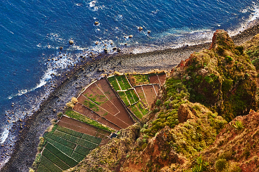 View of the beach and sea from Cabo do Girao on Madeira.