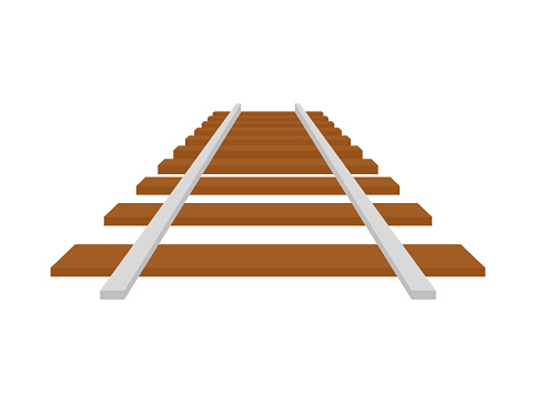 Railroad tracks. Railway train track. Rails and sleepers. Vector stock illustration