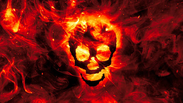 istock Flaming death head skull horror scary flames poster graphic design wallpaper 1445997209