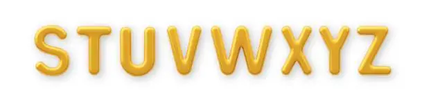 Vector illustration of 3D Gold uppercase letters S, T, U, V, W, X, Y and Z on a white background.