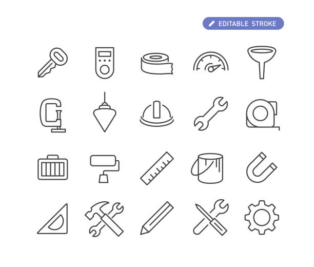 Tools Icons Set - Line Series Editable Stroke - Tools - Line Icons plumb line stock illustrations