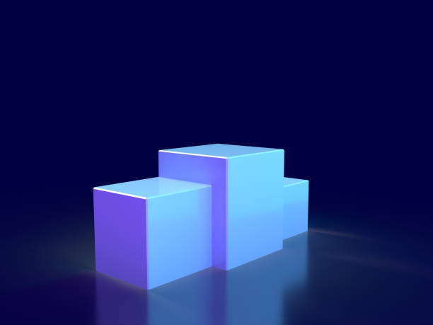istock Podium with dark blue background, 3D illustration from Podium 1446001112