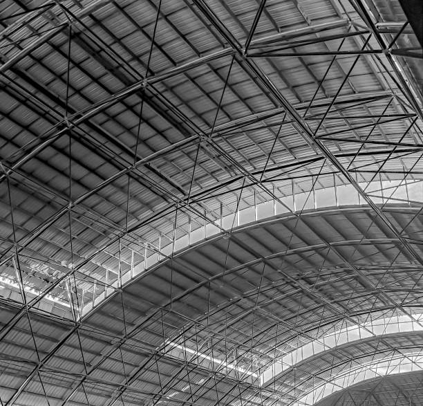 istock Swimming pool steel frame roof 1446004213