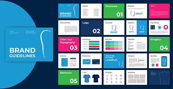 Multicolored Brand Guidelines template. Guide Book. Corporate identity presentation. Guideline template. presentation for dental clinic