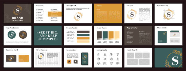 stockillustraties, clipart, cartoons en iconen met colored brand guidelines template. - advertentie
