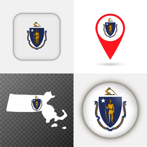 illustrations, cliparts, dessins animés et icônes de ensemble du drapeau de l’état du massachusetts. illustration vectorielle. - massachusetts flag state insignia