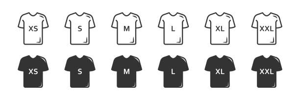 ilustrações de stock, clip art, desenhos animados e ícones de t-shirt size icon set. clothing size label tags. vector illustration. - letter s text alphabet letter t