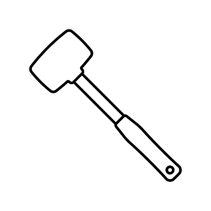 Mallet icon. Black contour linear silhouette. Side view. Editable strokes. Vector simple flat graphic illustration. Isolated object on a white background. Isolate.