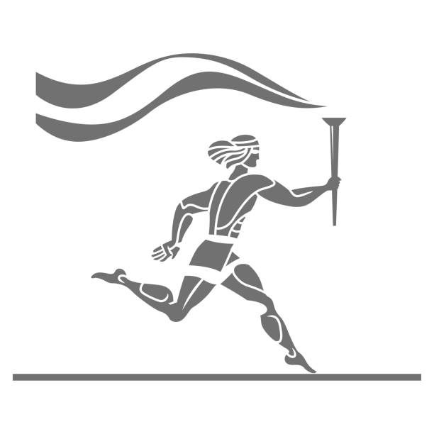 illustrazioni stock, clip art, cartoni animati e icone di tendenza di persone che corrono con la torcia - sport the olympic games athlete competition