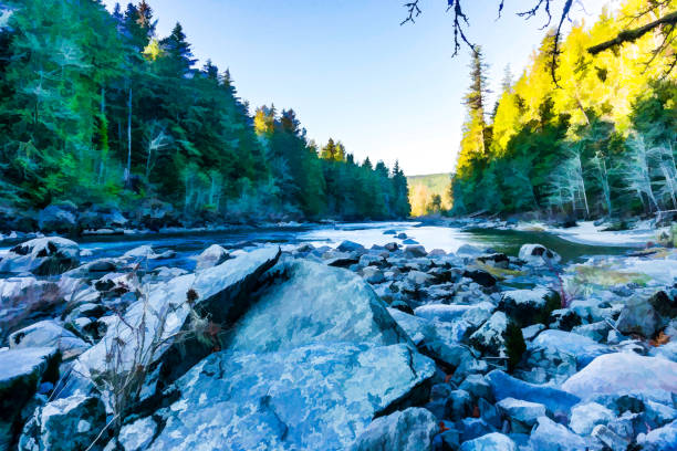 istock Rocks On River Landscape Illustration 1446017657