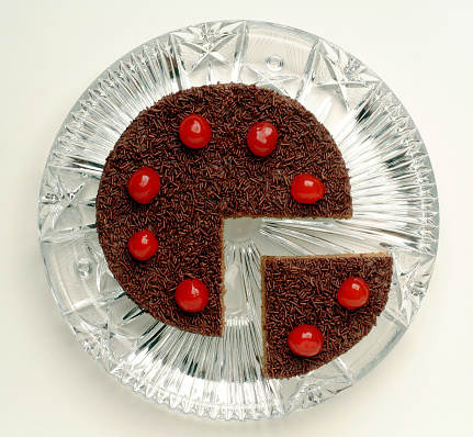 Chocolate cake divided.