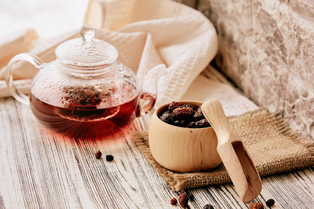 istock Organic rosehip, blueberry, red chokeberry, cranberry herbal tea. Vitaminized, immune boosting tea 1446019853