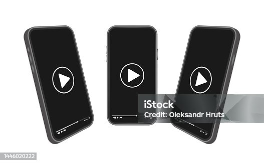 istock Video player interface on smartphone. Live video streaming. Web design. Digital device. Vector stock illustration. 1446020222