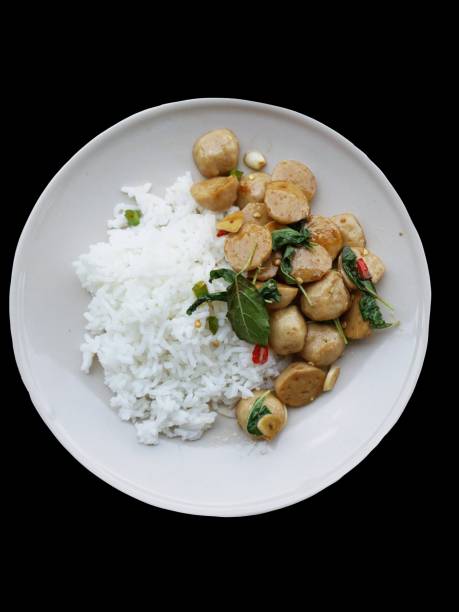 hot rice and spicy basil with meatball