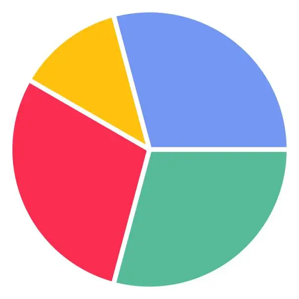 Vector illustration of pie chart infographic template,graphic circle divided in 4 segments.