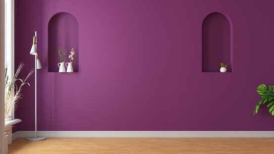 Modern Interior with Empty Purple Wall. 3D Render