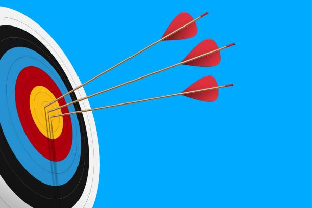 중앙 양궁 보드의 화살표02 - bulls eye arrow archery accuracy stock illustrations