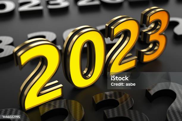2023 Neon Sign On Black Stock Photo - Download Image Now - 2023, Black Background, Bright