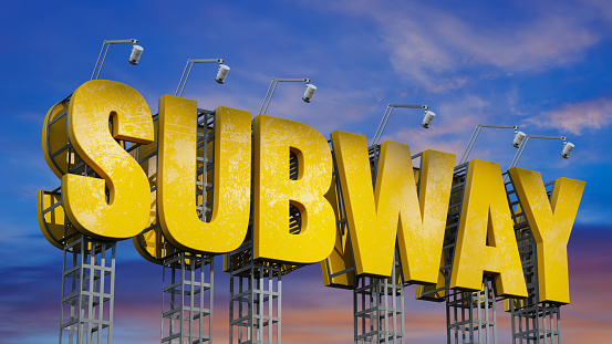 Subway Sign with Spotlights. 3D Render