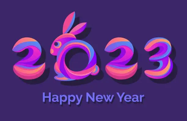 Vector illustration of 2023 Happy New Year with bunny symbol chinese zodiac in gradient color illustration vector