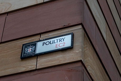 Poultry Street sign in the City of London November 2022.