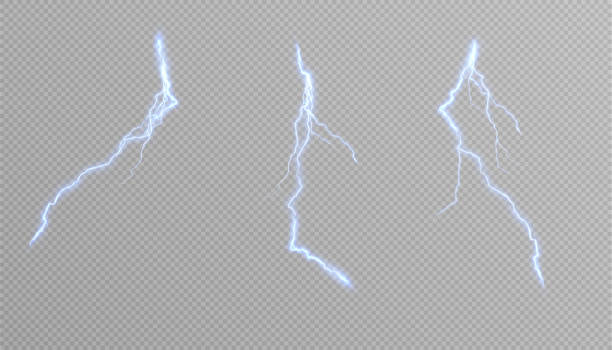 Realistic lightning, thunderstorm, inclement weather, electrical energy discharge. Realistic lightning, thunderstorm, inclement weather, electrical energy discharge. For vector illustrations and designs. lightning thunderstorm electricity cloud stock illustrations