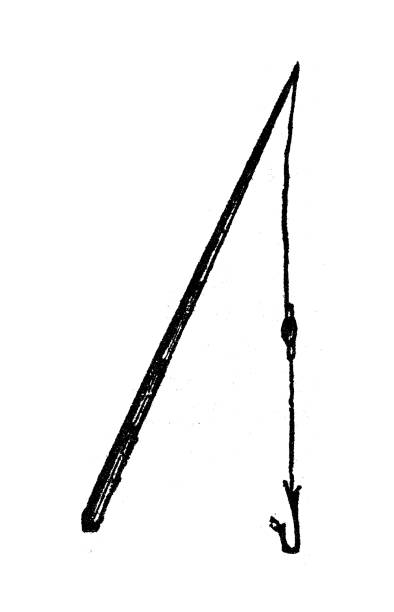 Antique engraving illustration: Fishing rod