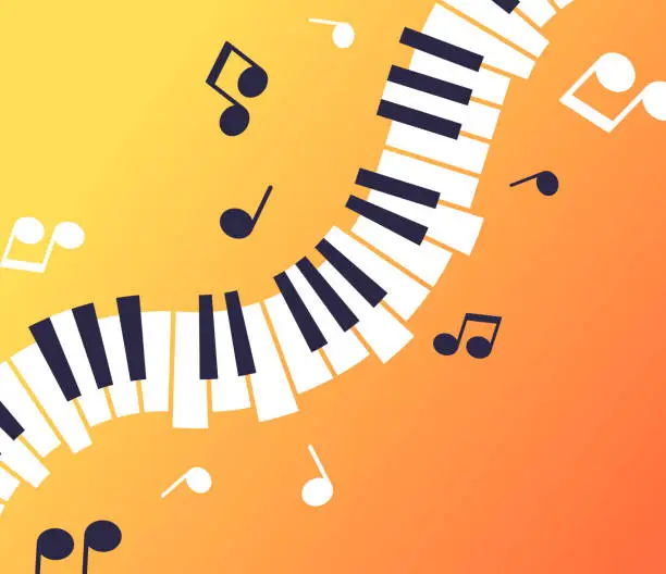 Vector illustration of Piano Keys and Musical Notes Background