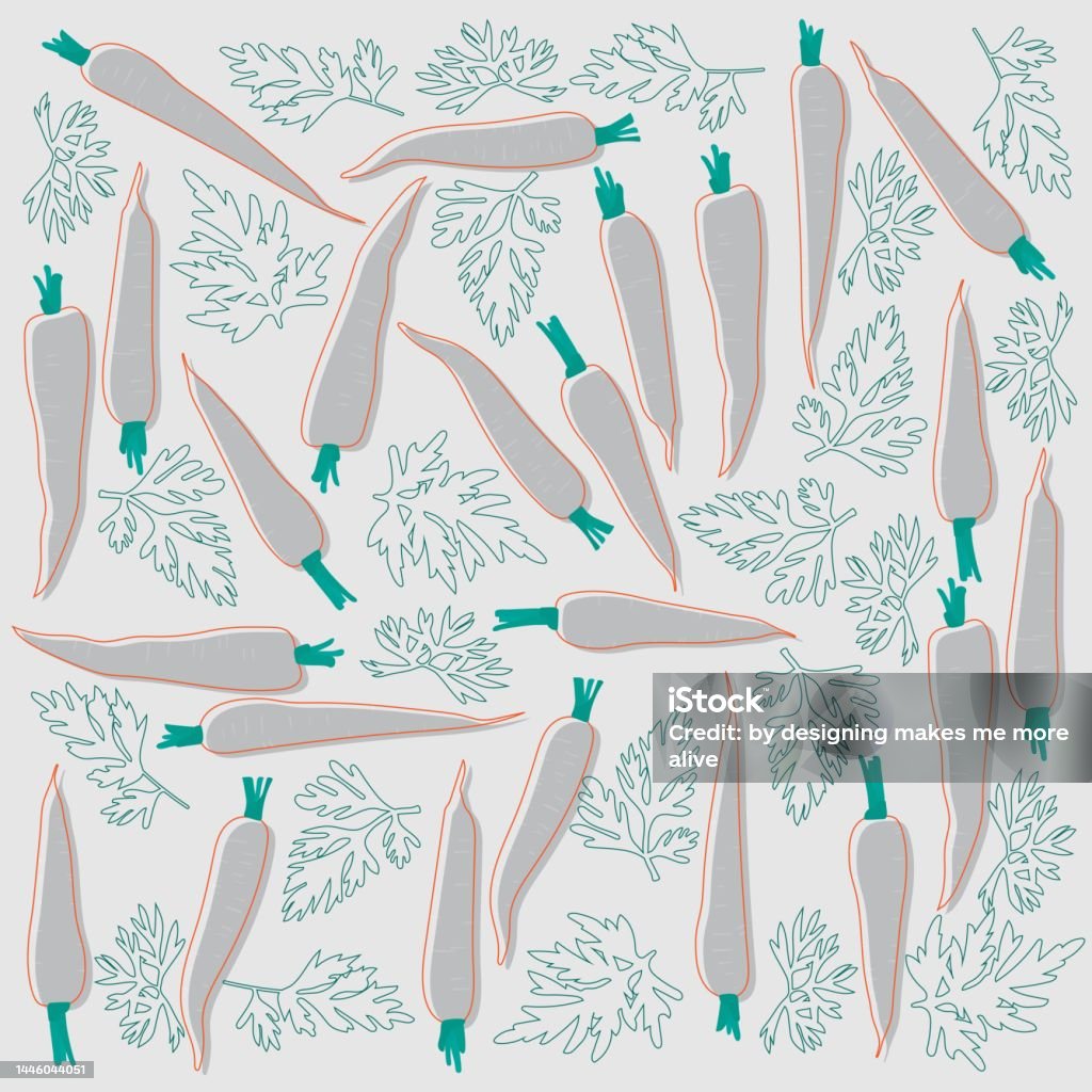 Print Pattern Background With Line Art Of Carrots Design For Kitchen  Wallpaper Template Stock Illustration - Download Image Now - iStock