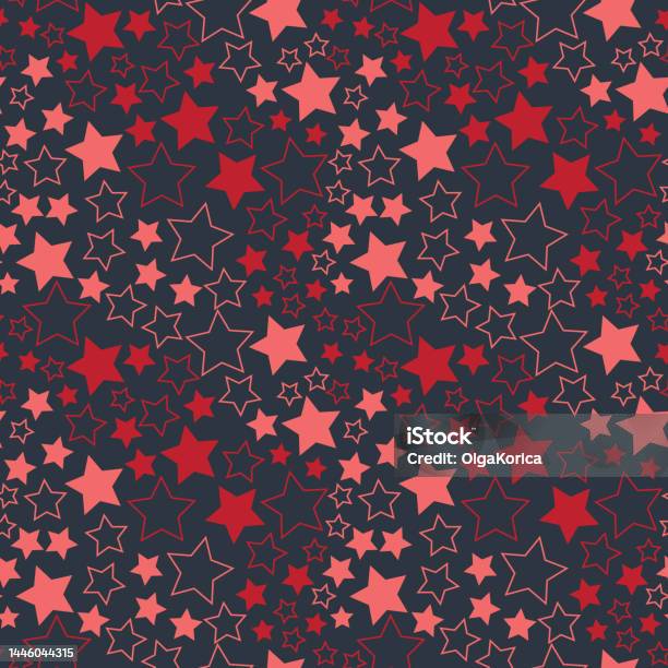 Red Pattern Sky Starry Sky Red Star On Dark Background Seamless Pattern Decorative Art ...