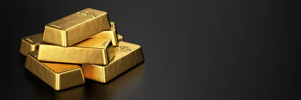 istock Gold bars on black background with empty space. Financial concept. 3d rendering 1446045810