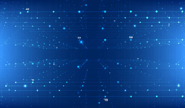 футуристическое синее свечение технология горизонтальной линии футуристическая с цифровым числовым дисплеем перспективная сетка, каркас - number backgrounds mathematics digital display stock illustrations