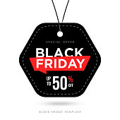 istock Black Friday sales tag and label, template shopping label. Blank, discount and price tag on paper. Special offer. Black Friday. Vintage. Vector illustration. Stock illustration 1446052084