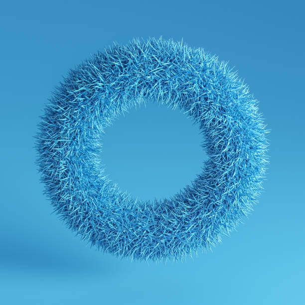 blue furry ring on a blue background. 3d render