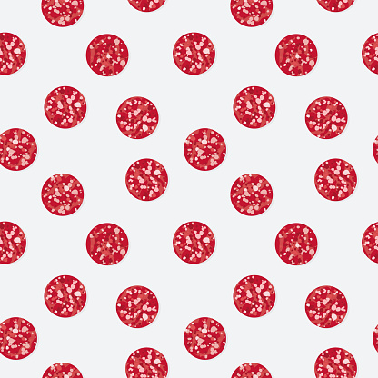 salami slices seamless pattern; restaurant, pizza, kitchen, menu background - vector illustration