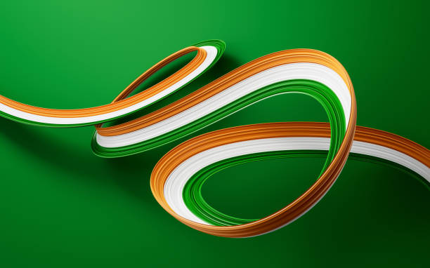istock Indian flag Ribbon wavy abstract background. 3d illustration 1446054868
