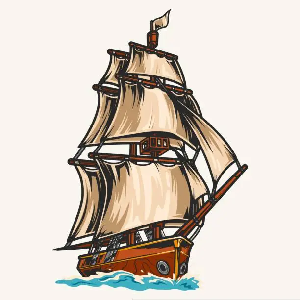 Vector illustration of Sailing ship vintage colorful logotype