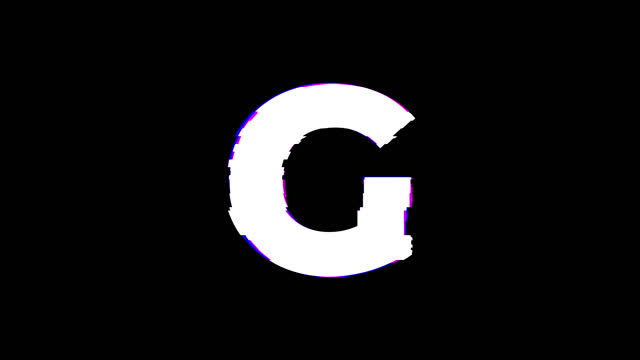 G Letter. Glitch Text Animation Effect on Old Interference Screen. 4K Video