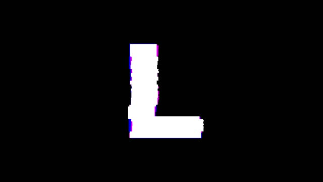 L Letter. Glitch Text Animation Effect on Old Interference Screen. 4K Video