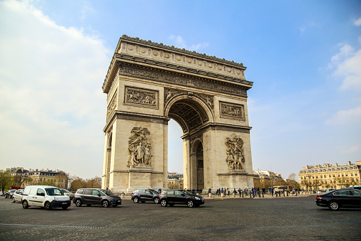 Arc de Triomphe on The Place Charles de Gaulle in Paris, France.
