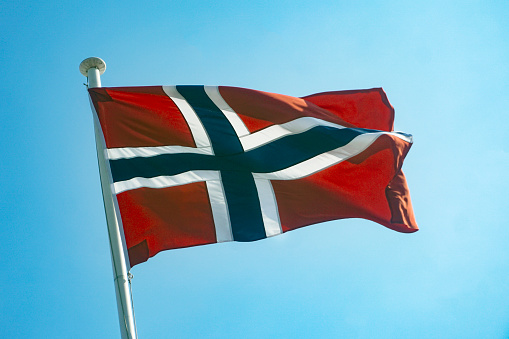 Flag of Norway waving in the wind.