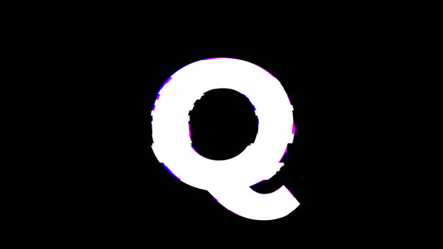 Q Letter. Glitch Text Animation Effect on Old Interference Screen. 4K Video