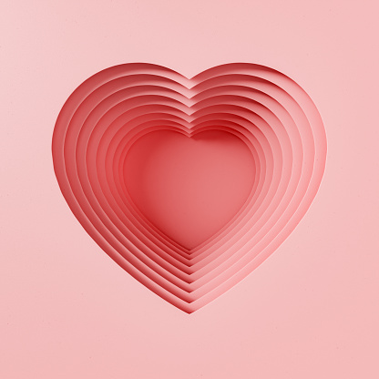 3d rendering of a red heart with multi-layered paper cut effect with depth