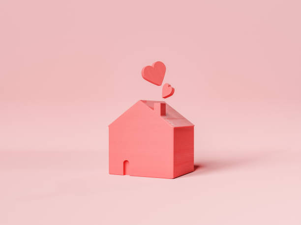 wooden house with hearts on the chimney stock photo