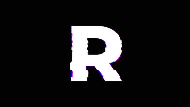 R Letter. Glitch Text Animation Effect on Old Interference Screen. 4K Video