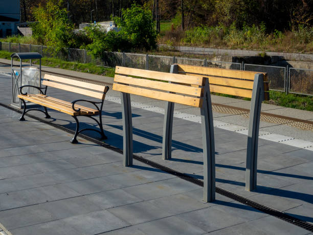 istock Traditional bench and a leaning stand on a railway station 1446064920