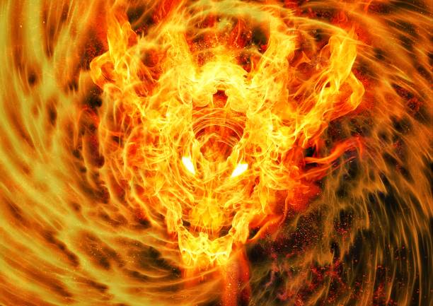 istock 3d illustration of fire flames swirling in dragon shape 1446066906