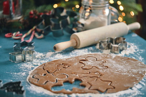 Preparing Gingerbread Christmas Cookies in Domestic Kitchen