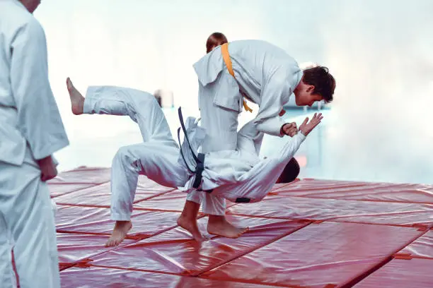 Judokas Practicing Ippon Seoi Nage Throw