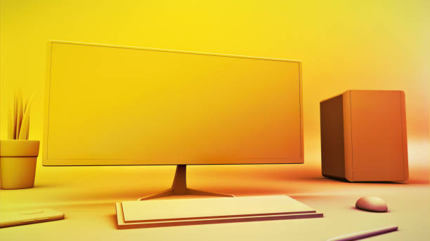 istock Ultrawide monitor 3D graphics, wallpaper template. 1446072556